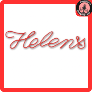The image depicts the word "Helen's-Richmond $20 Gift Certificate*" written in elegant, cursive red text with a soft shadow effect. In the top right corner is a circular logo featuring a red background with a white outline and a black inner ring containing the text "Room Tune Shaping Char" around a stylized graphic.