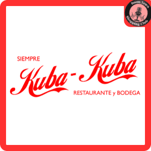 A logo for "Siempre Kuba-Kuba Restaurante y Bodega," featuring red cursive text. In the top-right corner, there is a small circular emblem with the text "Buena Terra Shipping Co." surrounding an image of a ship. The design is set against a white background with a red border, and it includes a Kuba Kuba/ Kuba Kuba Dos $25 gift card*.
